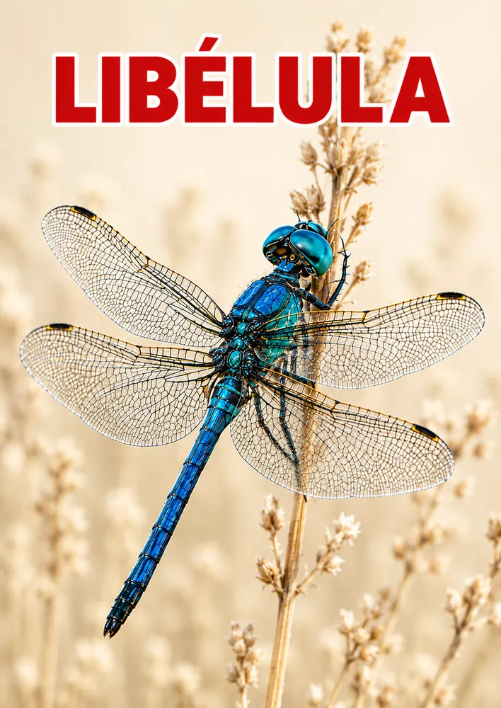 Libélula azul en el trigo