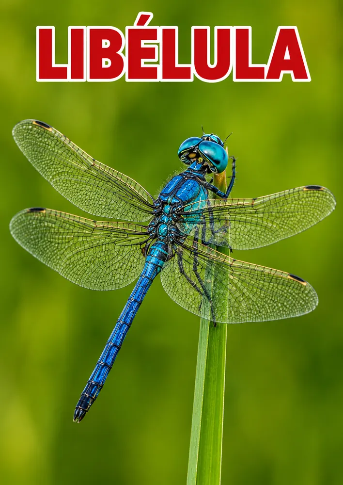 Una libélula azul brillante